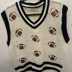 Football Patterned Knit Vest with Black Trim